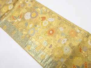 蝶に椿・牡丹模様織出し袋帯